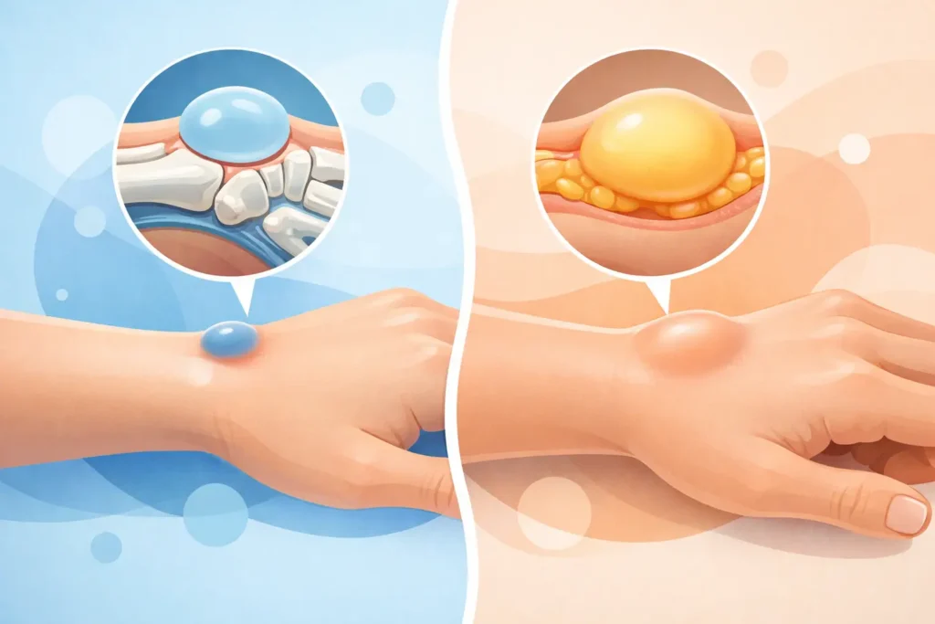 Cisto sinovial ou lipoma no punho: qual é?